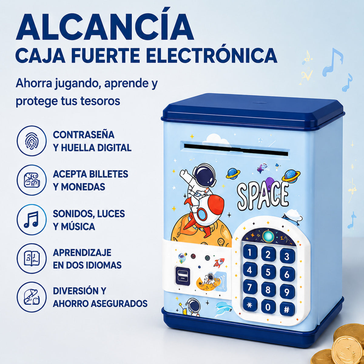 Alcancía Infantil Caja Fuerte Juguete Con Sonido Luces