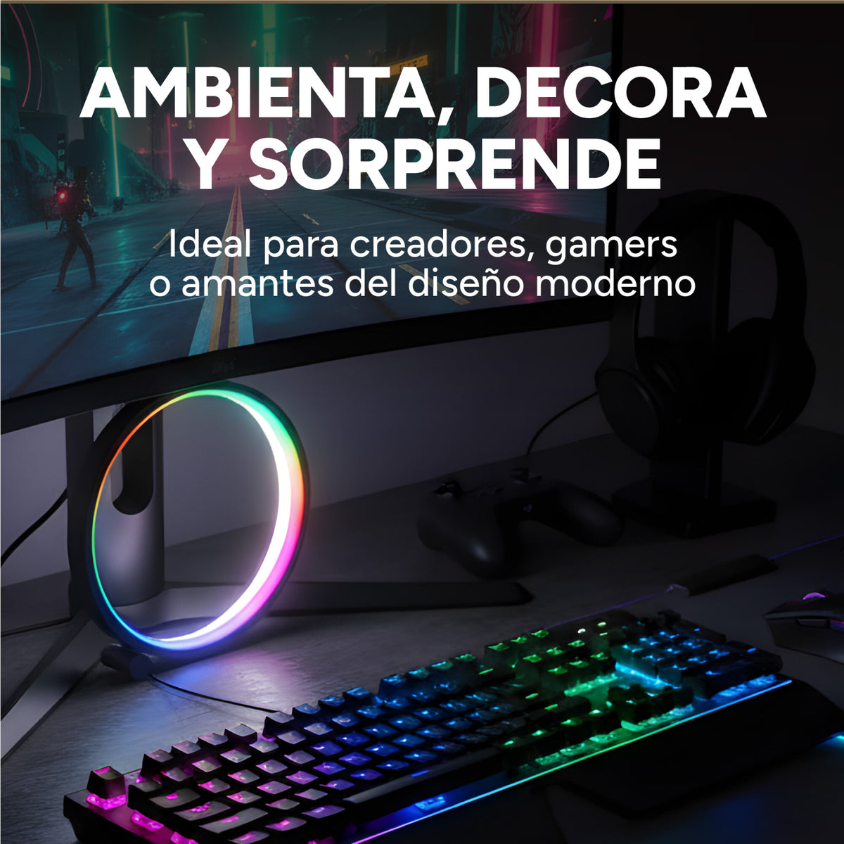 Aro Led Rgb Escritorio Gamer Celular Inalambrico Calidad