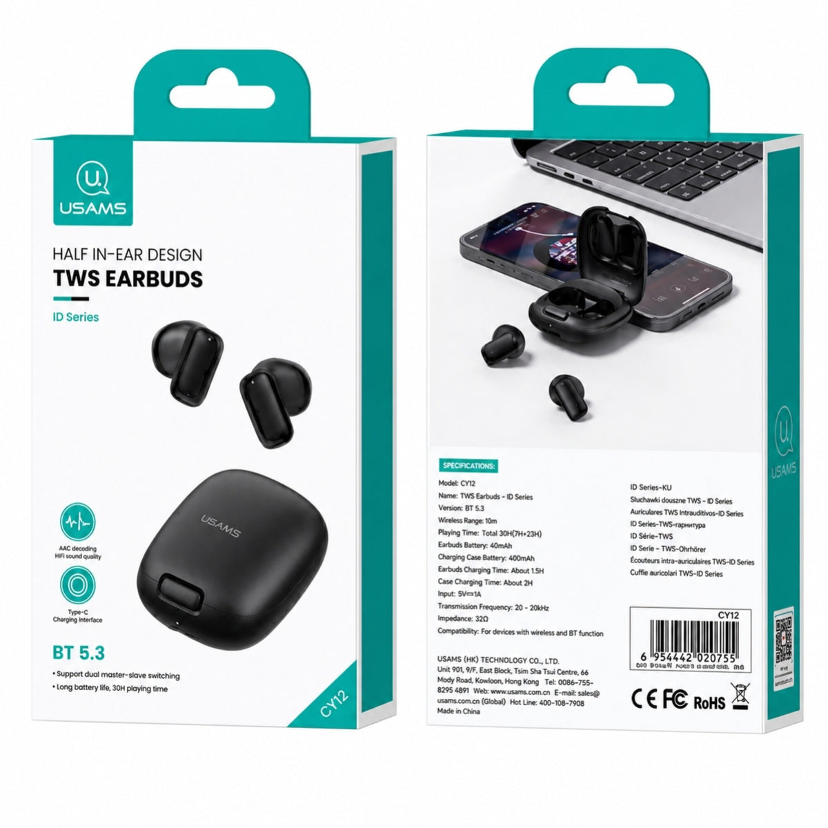 Auriculares Usams ID25 In Ear Bluetooth 5.3 Táctil Sonido 3D