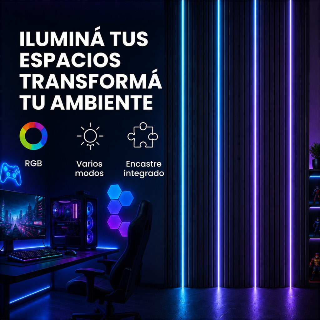 Barra LED RGB para Panel WPC 250 cm Encastrable Sin Fuente