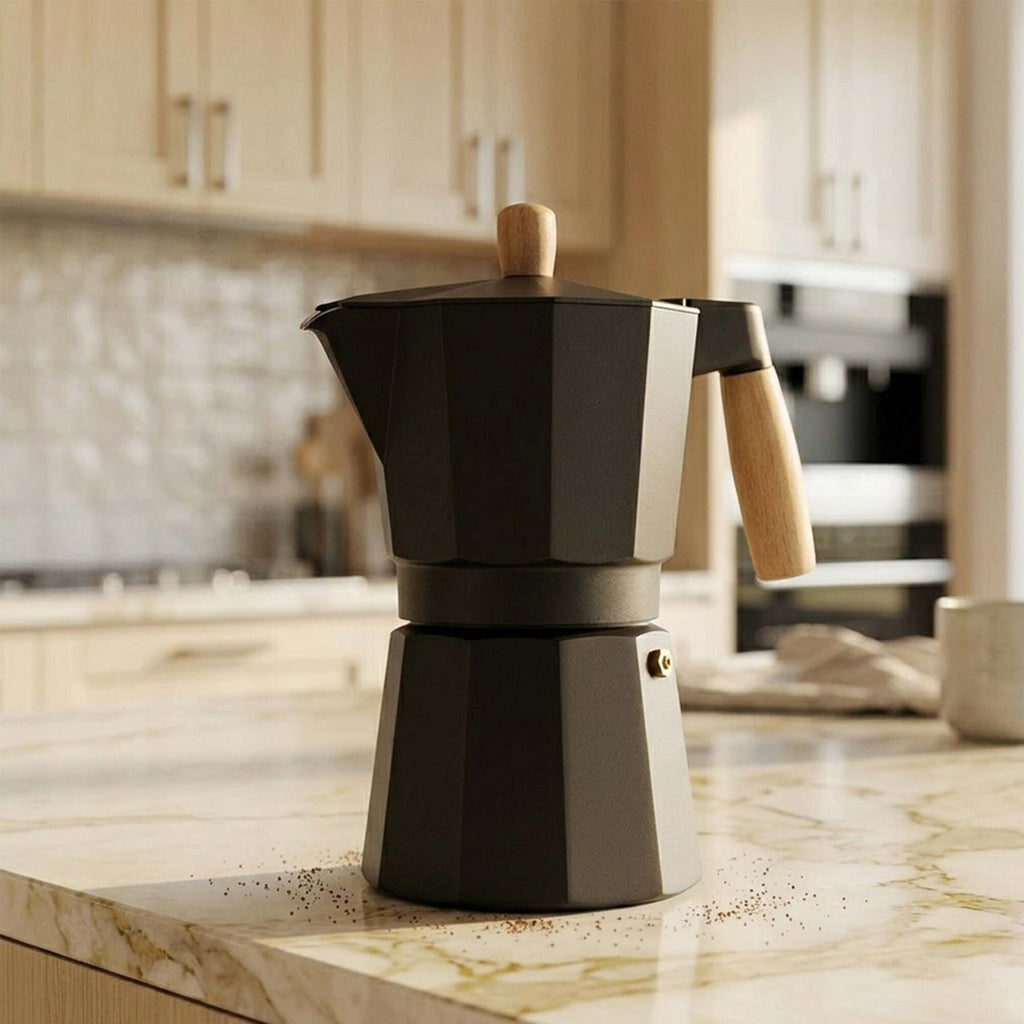 Cafetera Italiana 6 Tazas 300ml Aluminio Mango de Madera
