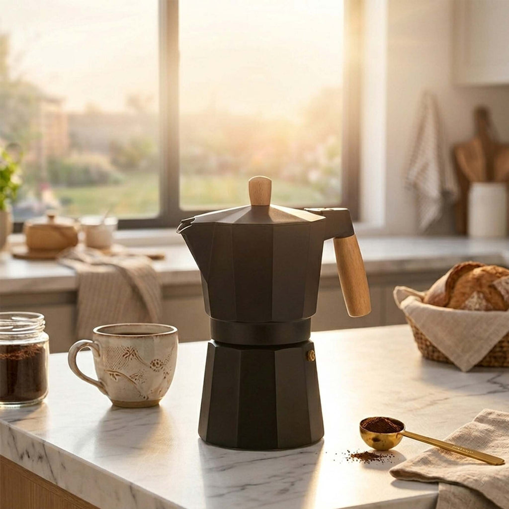 Cafetera Italiana 6 Tazas 300ml Aluminio Mango de Madera