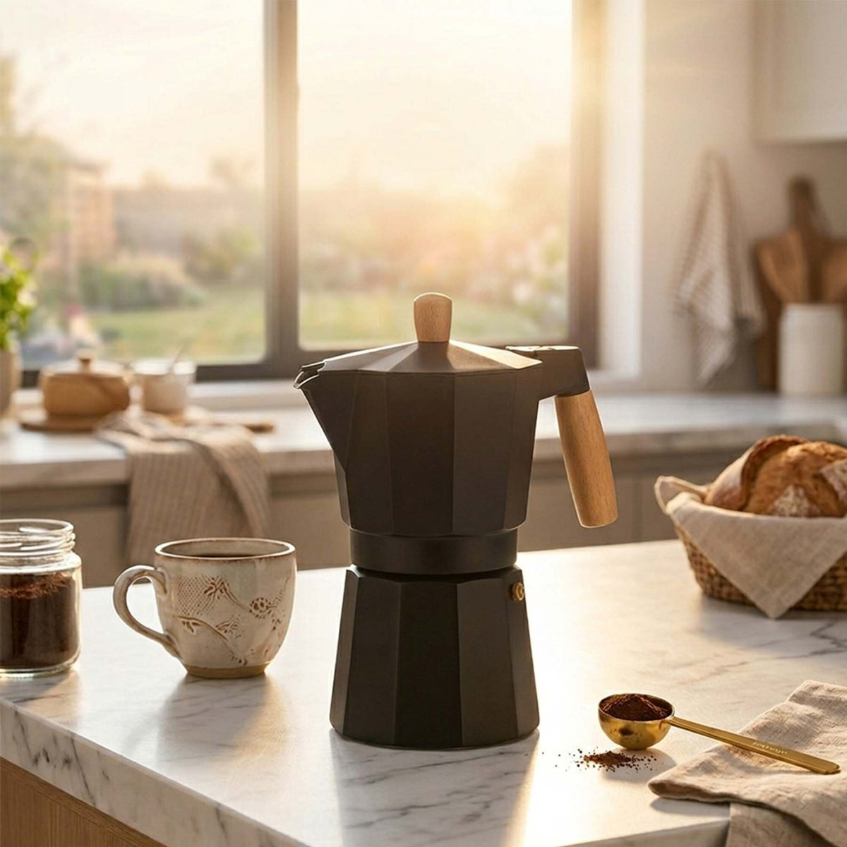 Cafetera Italiana 6 Tazas 300ml Aluminio Mango de Madera