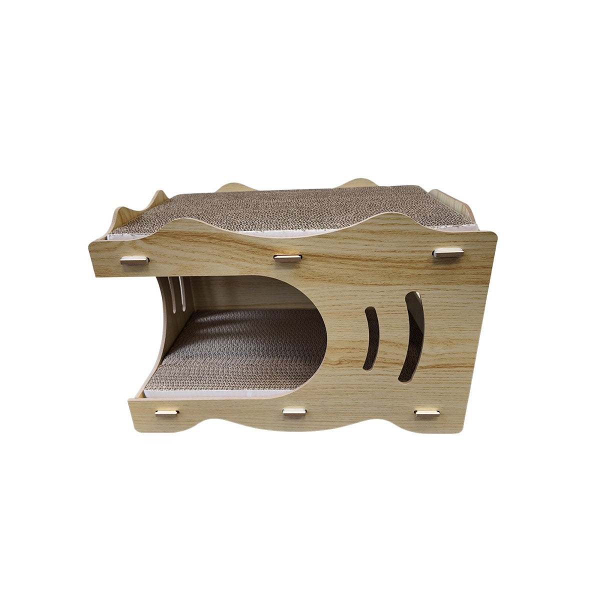 Casa Gatos Cama Cucha Cueva Madera MDF Rascador Corrugado