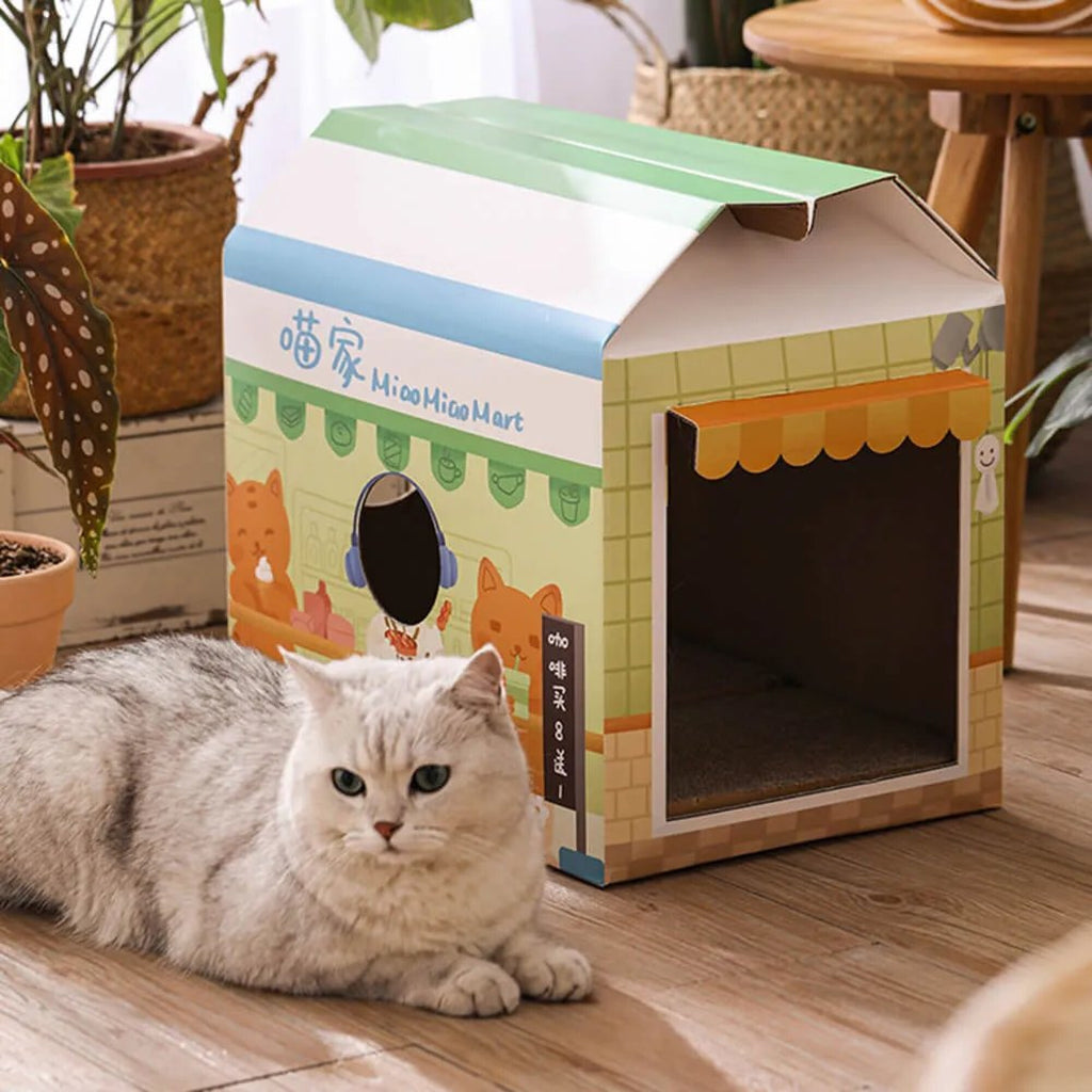 Casa Para Gato x2 Rascador Interno Carton Caja Mascota Cucha