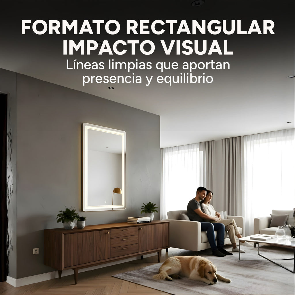 Espejo Rectangular Baño Táctil 3 Modos Retroiluminado 80X60