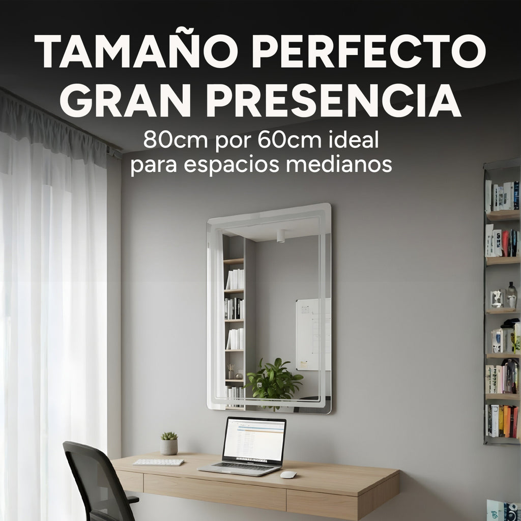 Espejo Rectangular Baño Táctil 3 Modos Retroiluminado 80X60