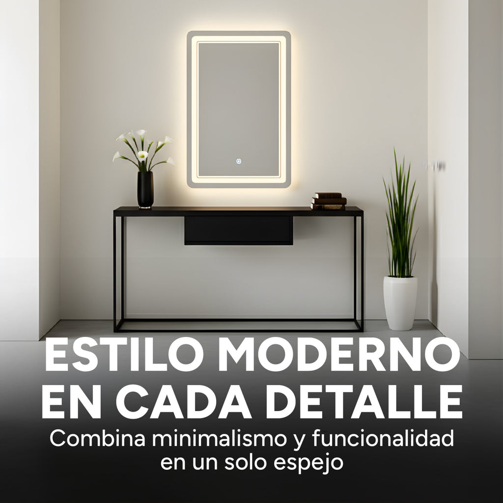 Espejo Rectangular Baño Táctil 3 Modos Retroiluminado 80X60