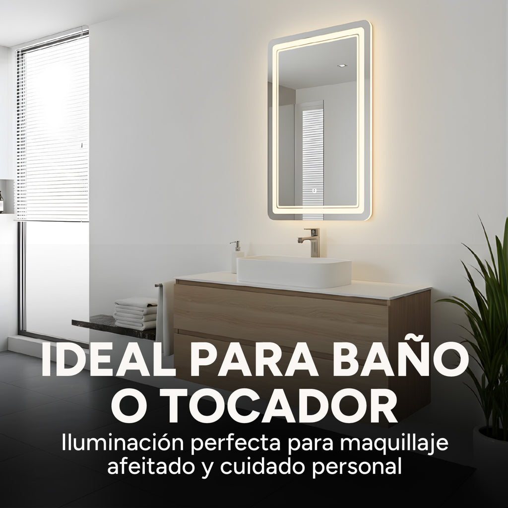 Espejo Rectangular Baño Táctil 3 Modos Retroiluminado 80X60