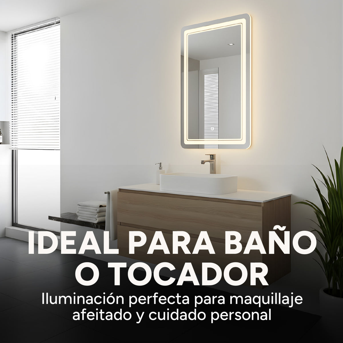 Espejo Rectangular Baño Táctil 3 Modos Retroiluminado 80X60