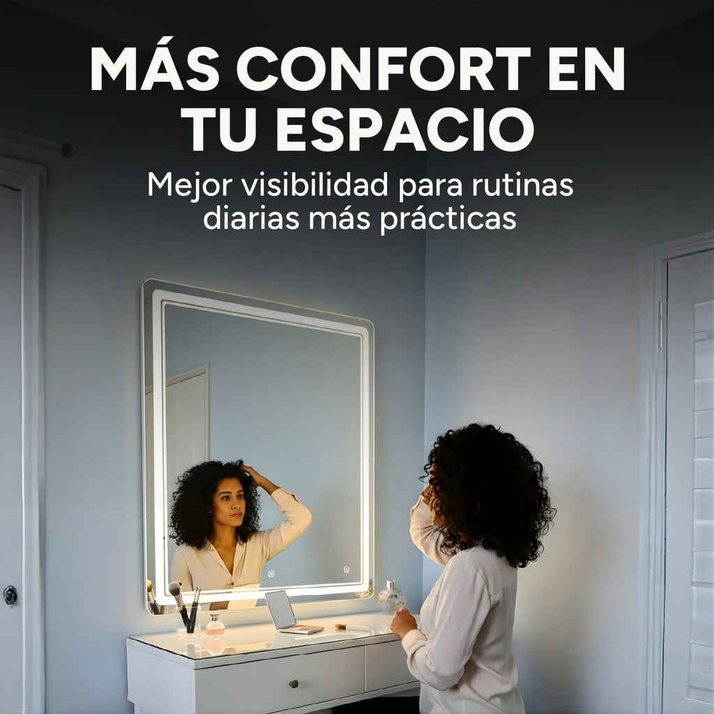 Espejo Rectangular Baño Táctil 3 Modos Retroiluminado 80X60