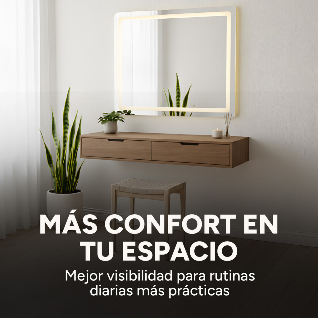 Espejo Rectangular Baño Táctil 3 Modos Retroiluminado 90X70