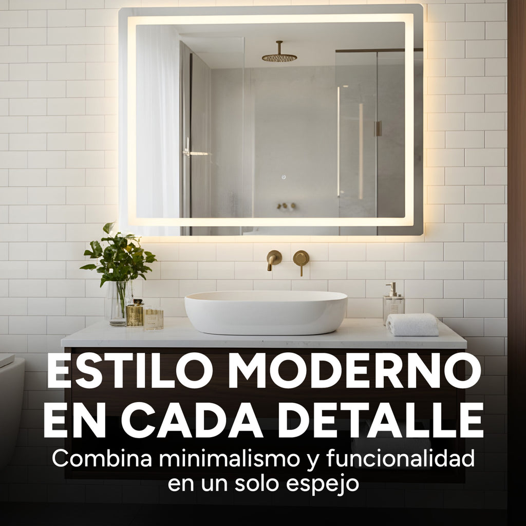 Espejo Rectangular Baño Táctil 3 Modos Retroiluminado 90X70