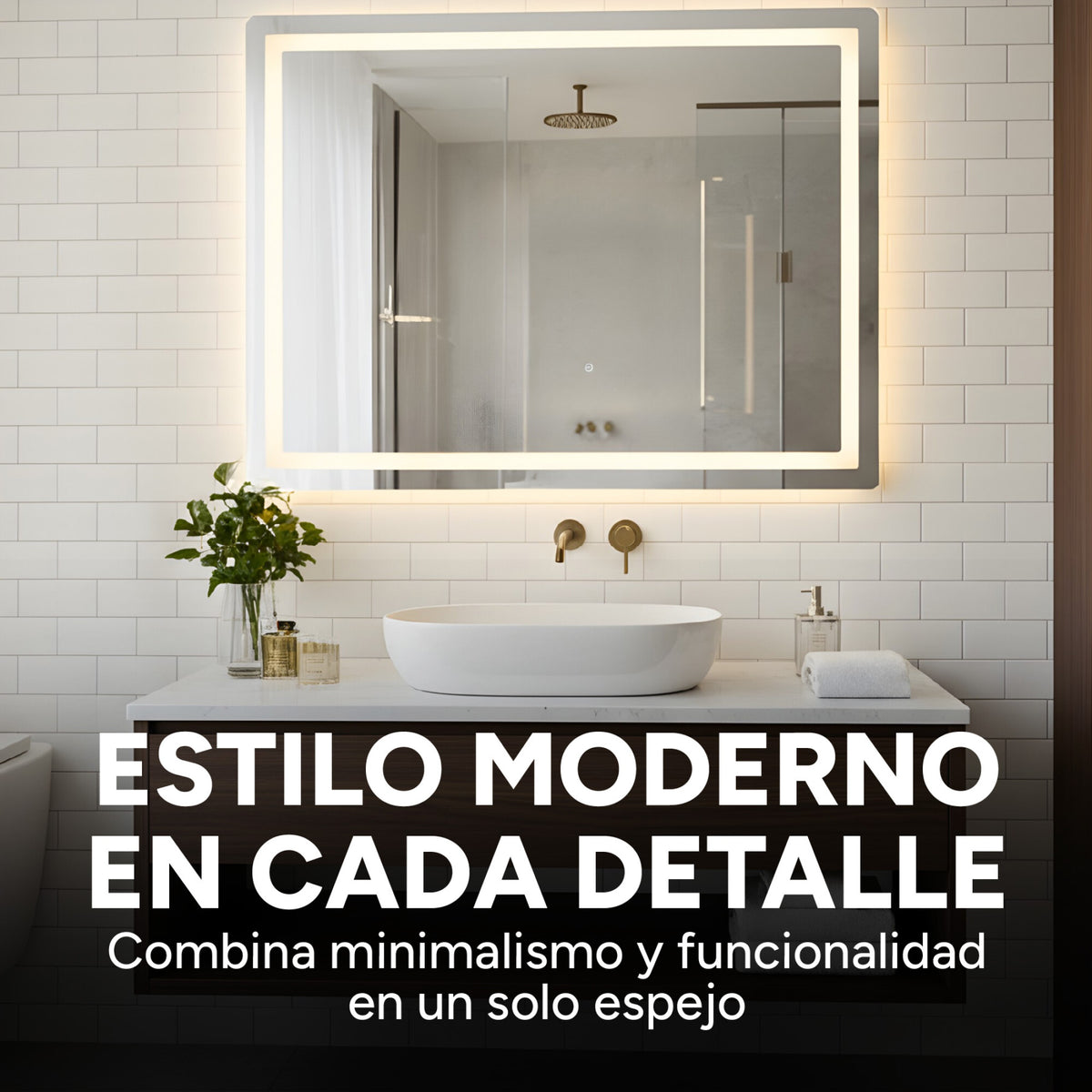 Espejo Rectangular Baño Táctil 3 Modos Retroiluminado 90X70