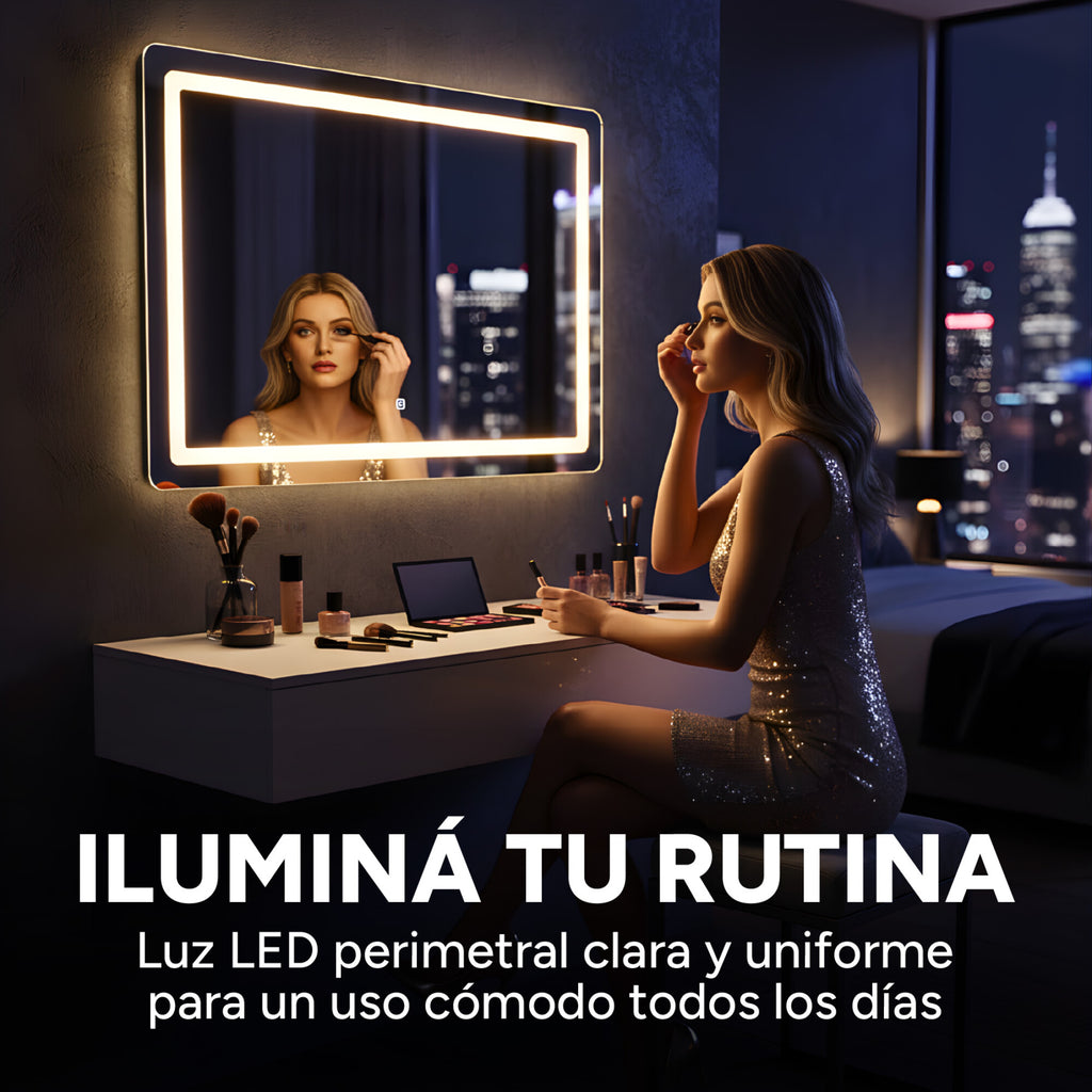 Espejo Rectangular Baño Táctil 3 Modos Retroiluminado 90X70