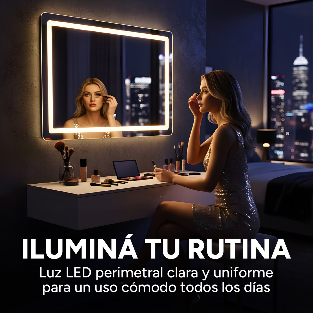 Espejo Rectangular Baño Táctil 3 Modos Retroiluminado 90X70