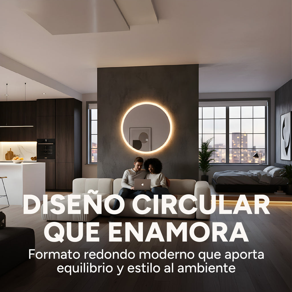 Espejo Redondo Baño Táctil 3 Modos Luz Retroiluminado 60 Cm