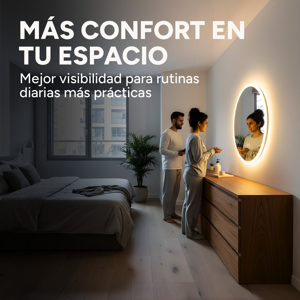 Espejo Redondo Baño Táctil 3 Modos Luz Retroiluminado 60 Cm