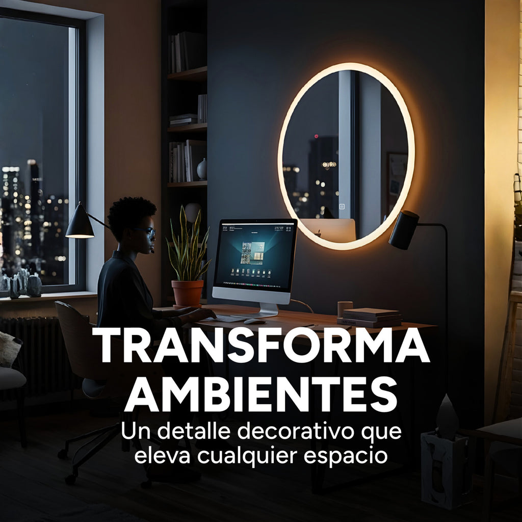Espejo Redondo Baño Táctil 3 Modos Luz Retroiluminado 60 Cm