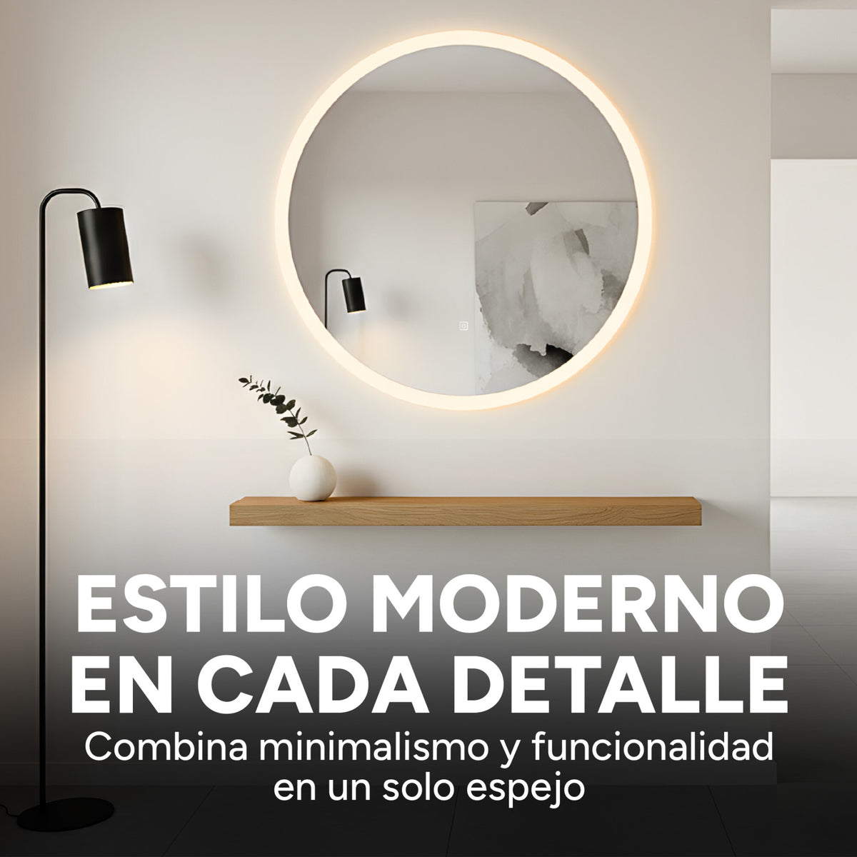 Espejo Redondo Baño Táctil 3 Modos Luz Retroiluminado 60 Cm