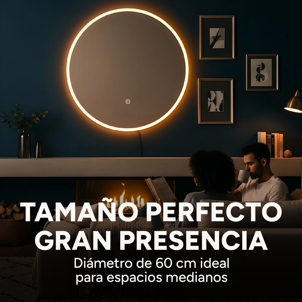 Espejo Redondo Baño Táctil 3 Modos Luz Retroiluminado 60 Cm