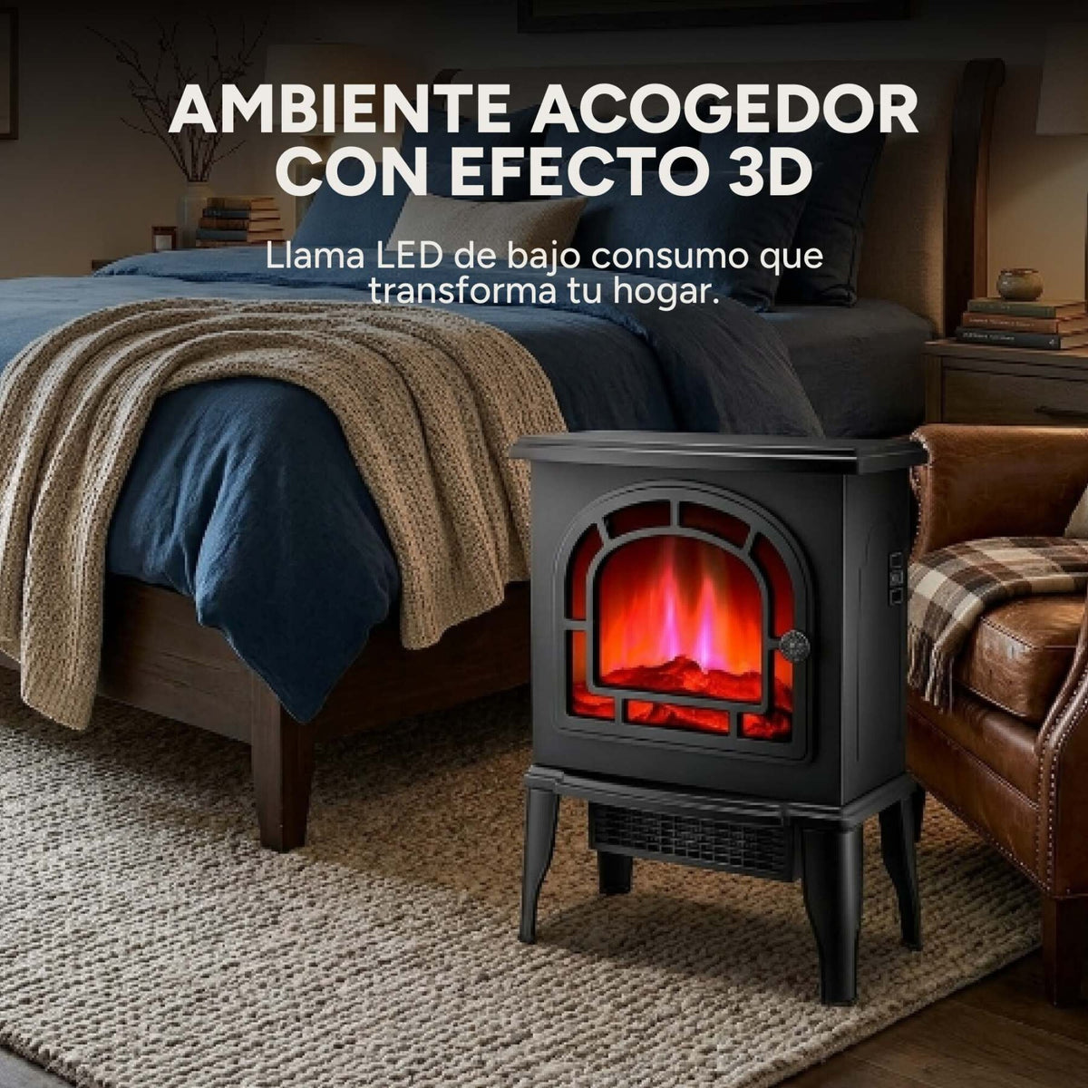 Estufa Chimenea Efecto Fuego 220V 2000W Diseño Clásico