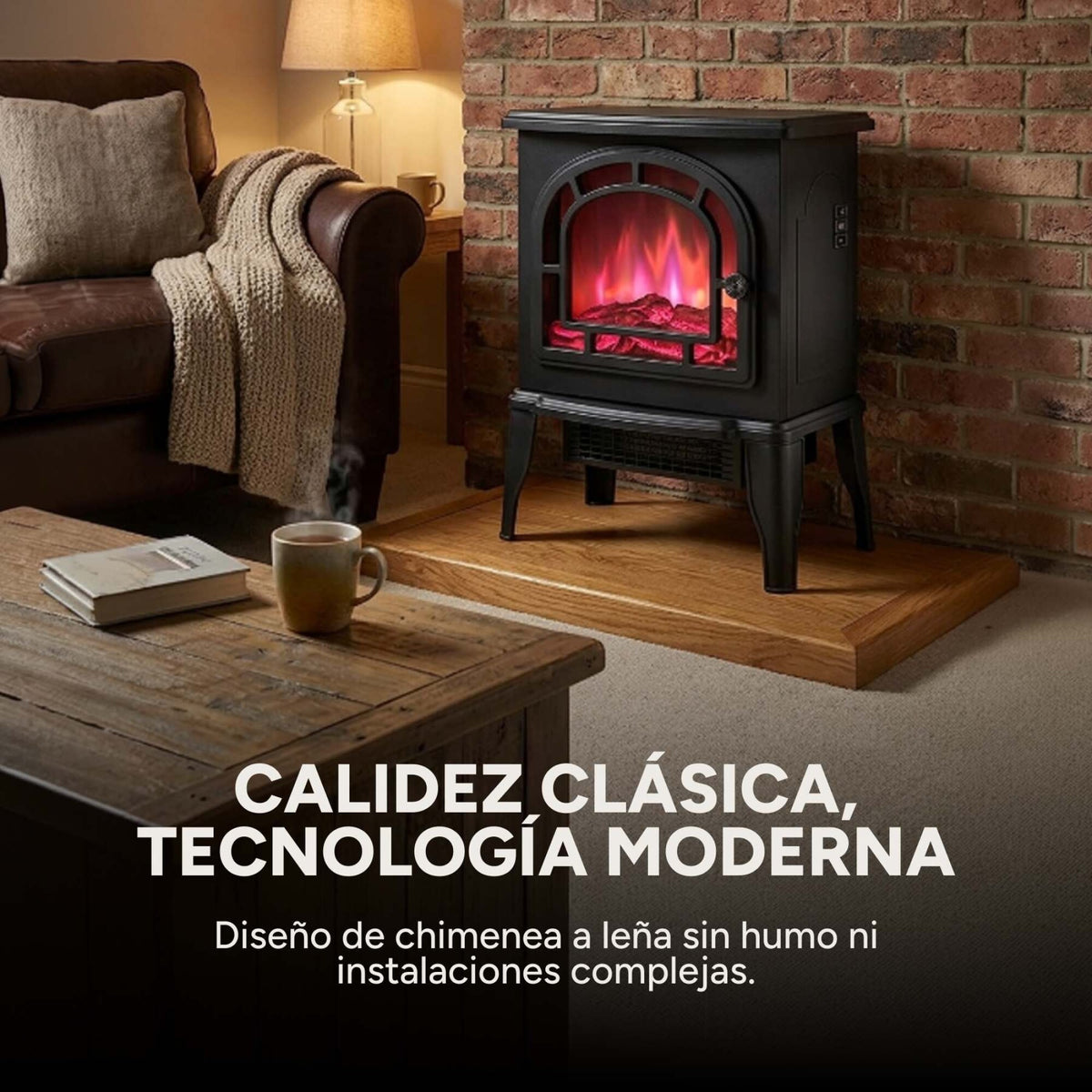 Estufa Chimenea Efecto Fuego 220V 2000W Diseño Clásico