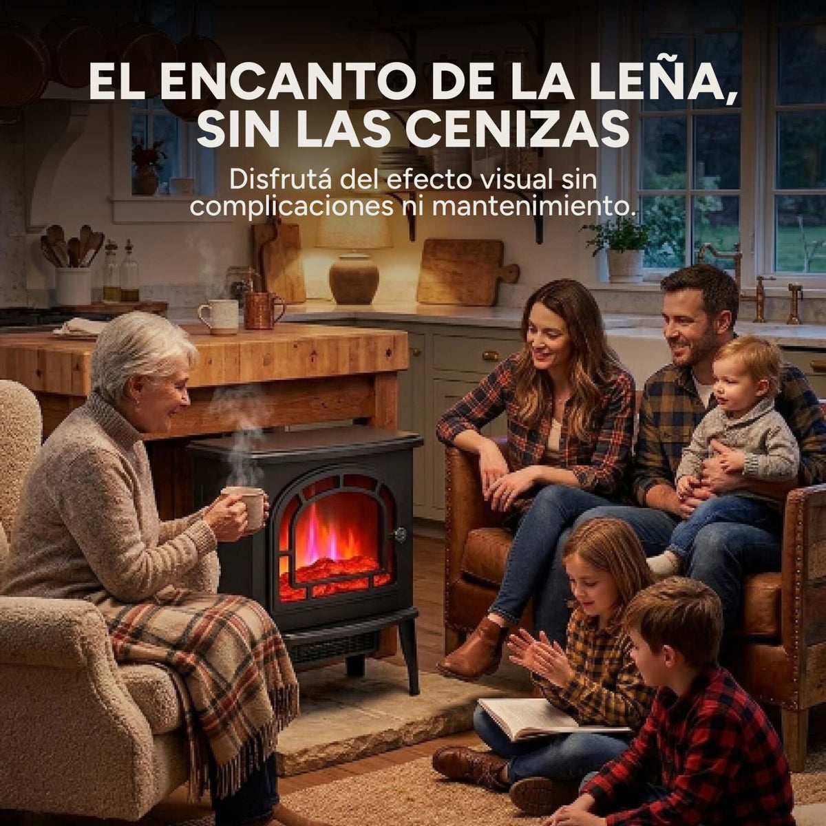 Estufa Chimenea Efecto Fuego 220V 2000W Diseño Clásico