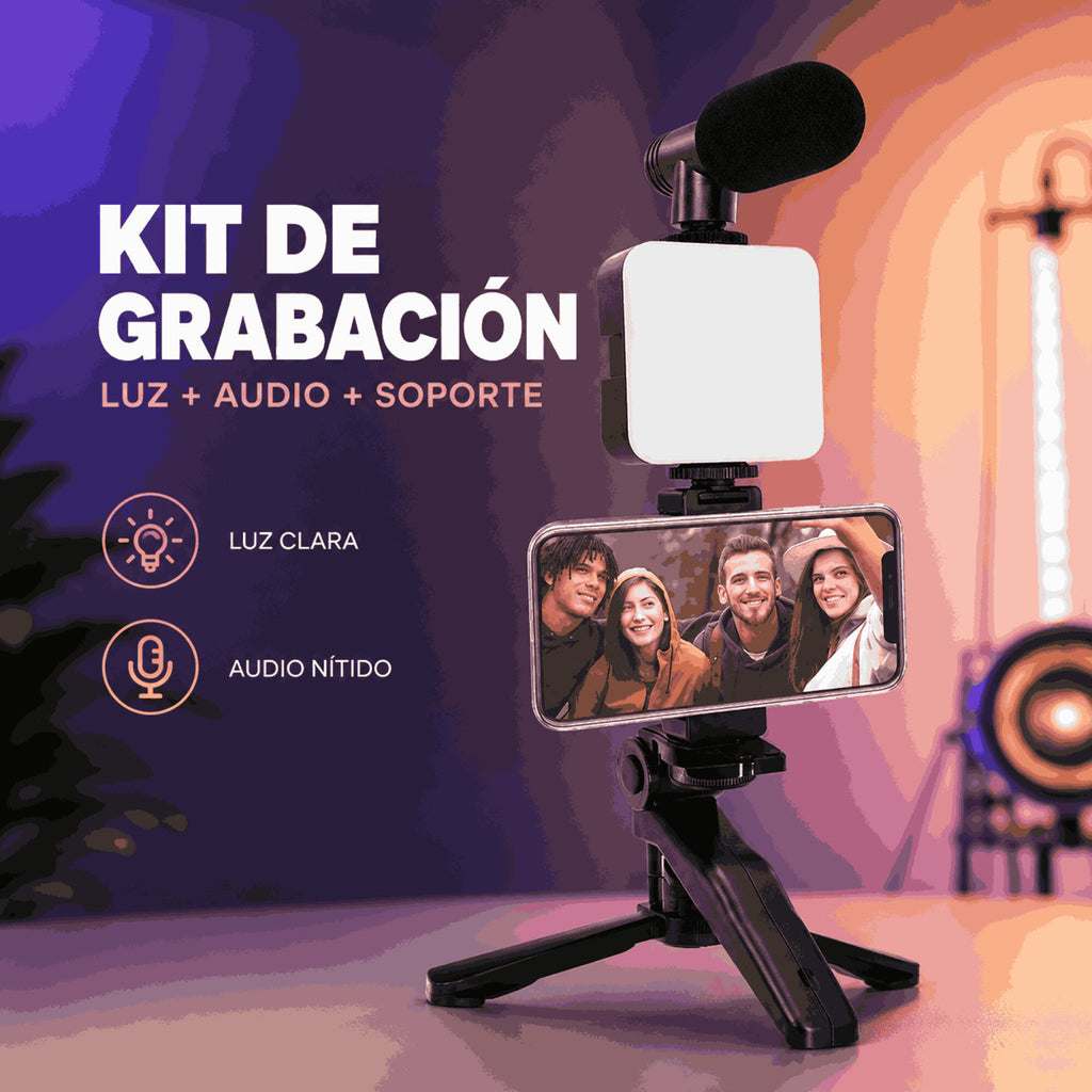 Kit de Grabación para Celular con Trípode Luz LED y Micrófono