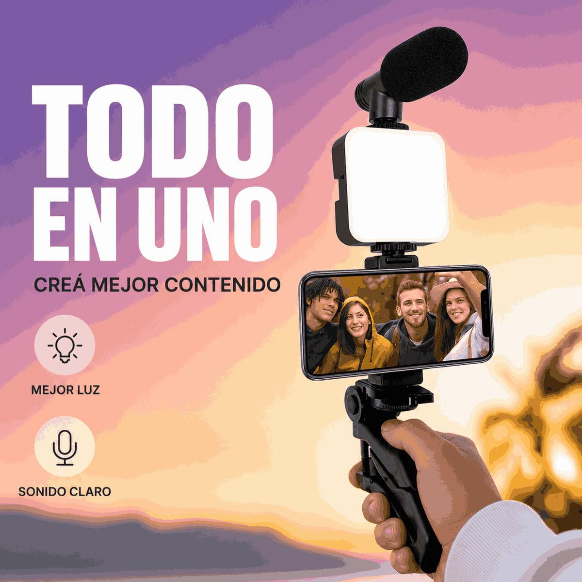Kit de Grabación para Celular con Trípode Luz LED y Micrófono