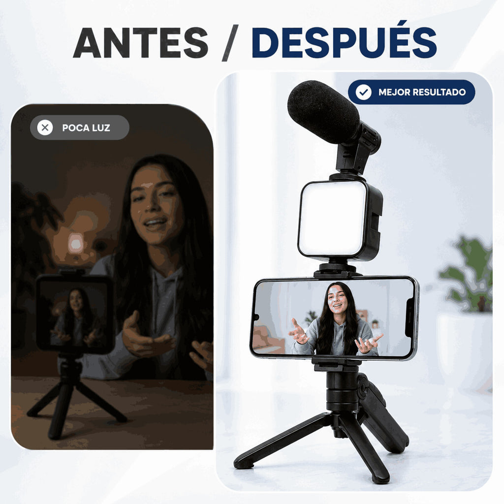 Kit de Grabación para Celular con Trípode Luz LED y Micrófono