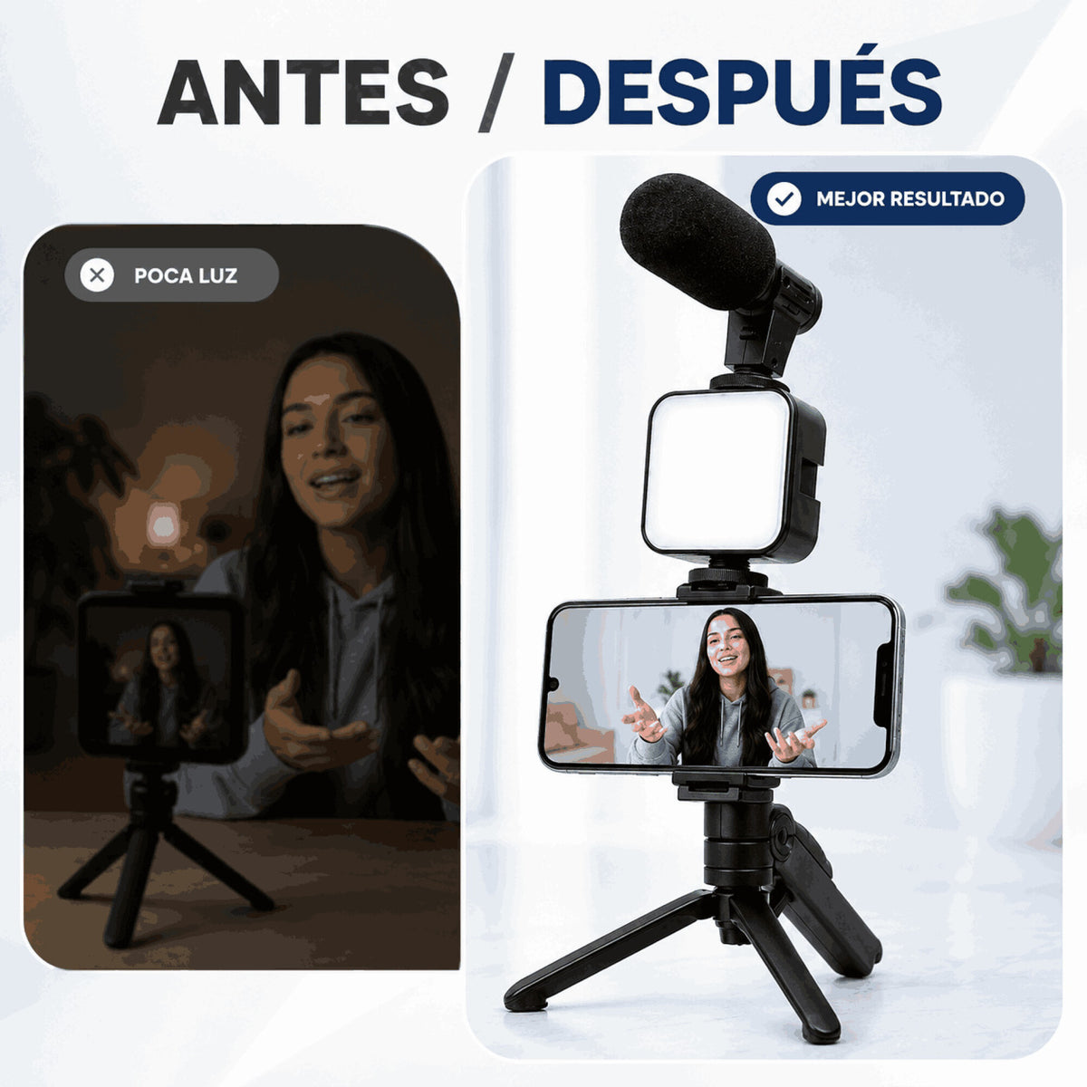 Kit de Grabación para Celular con Trípode Luz LED y Micrófono