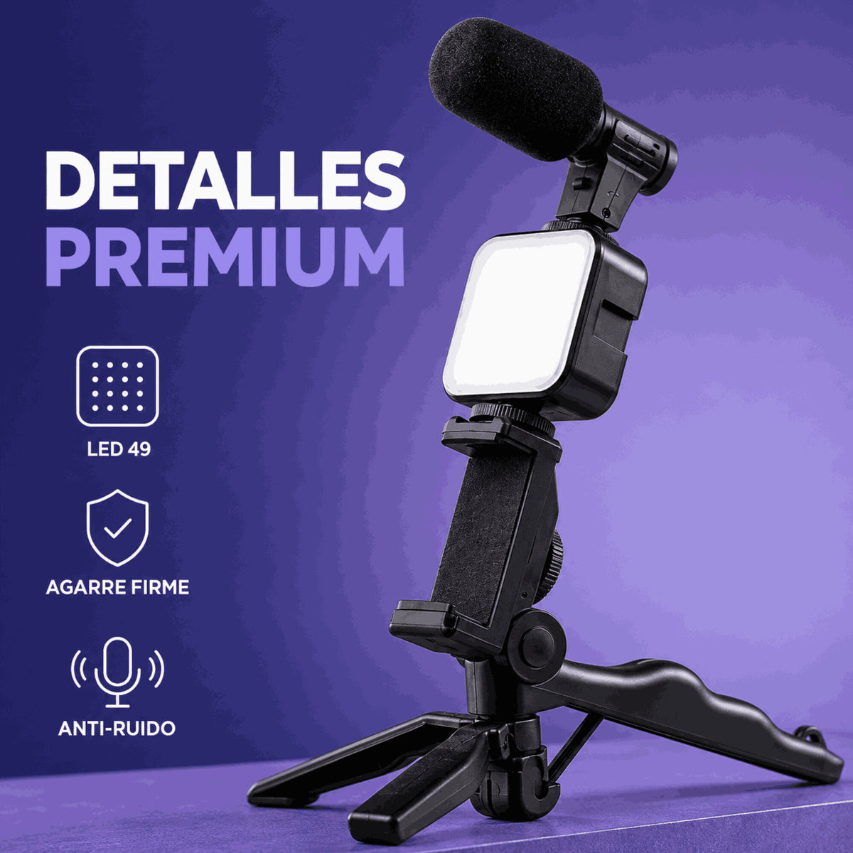 Kit de Grabación para Celular con Trípode Luz LED y Micrófono