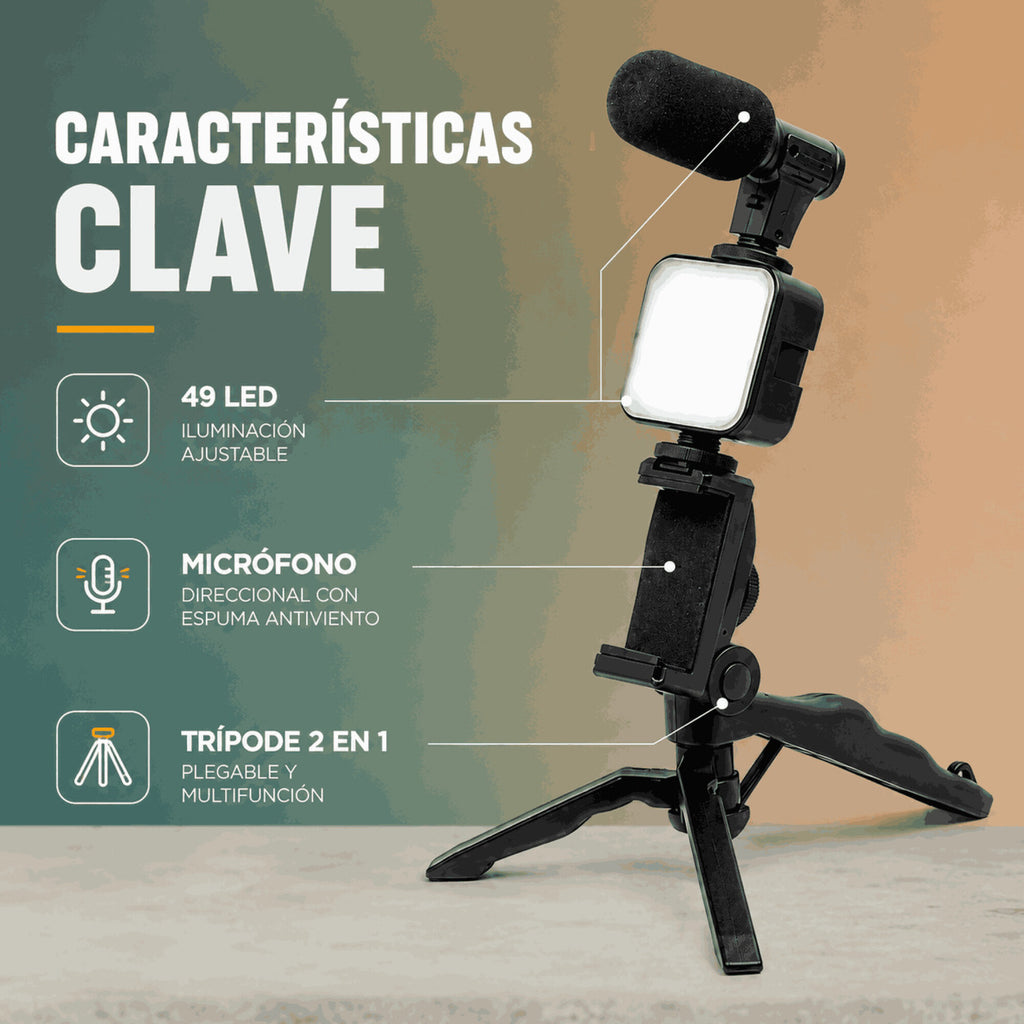 Kit de Grabación para Celular con Trípode Luz LED y Micrófono
