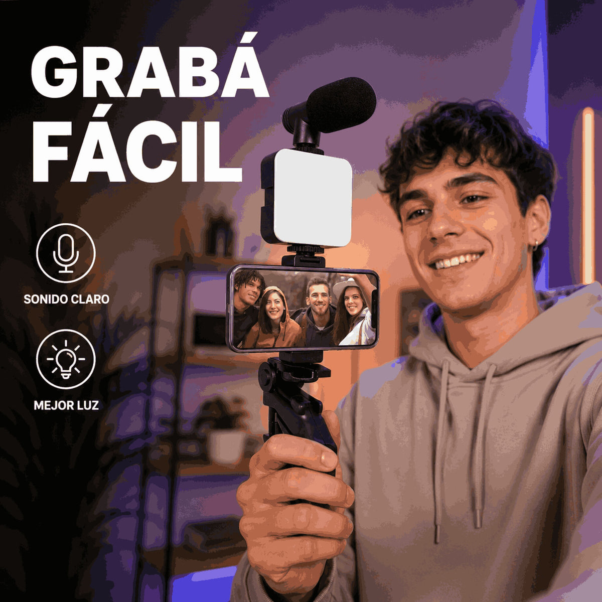 Kit de Grabación para Celular con Trípode Luz LED y Micrófono