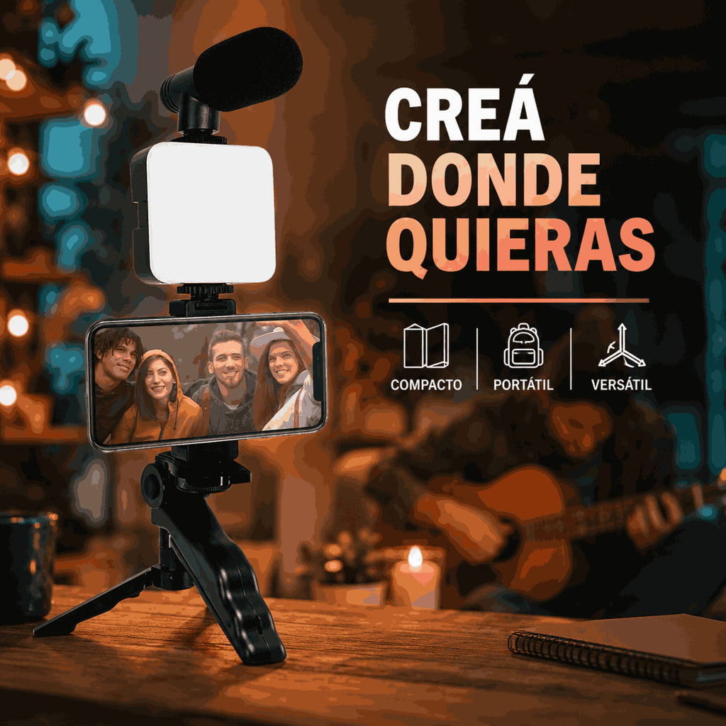 Kit de Grabación para Celular con Trípode Luz LED y Micrófono