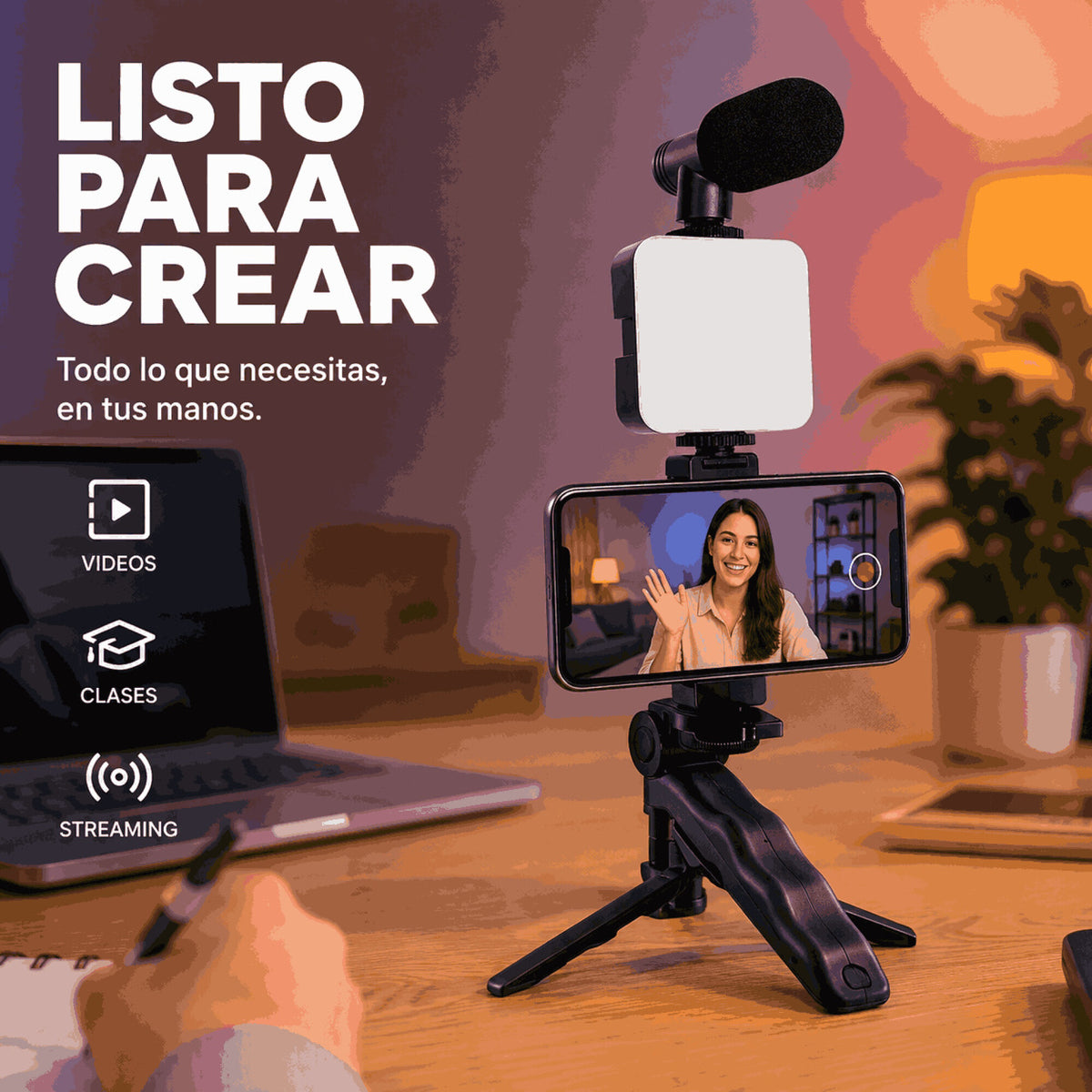 Kit de Grabación para Celular con Trípode Luz LED y Micrófono