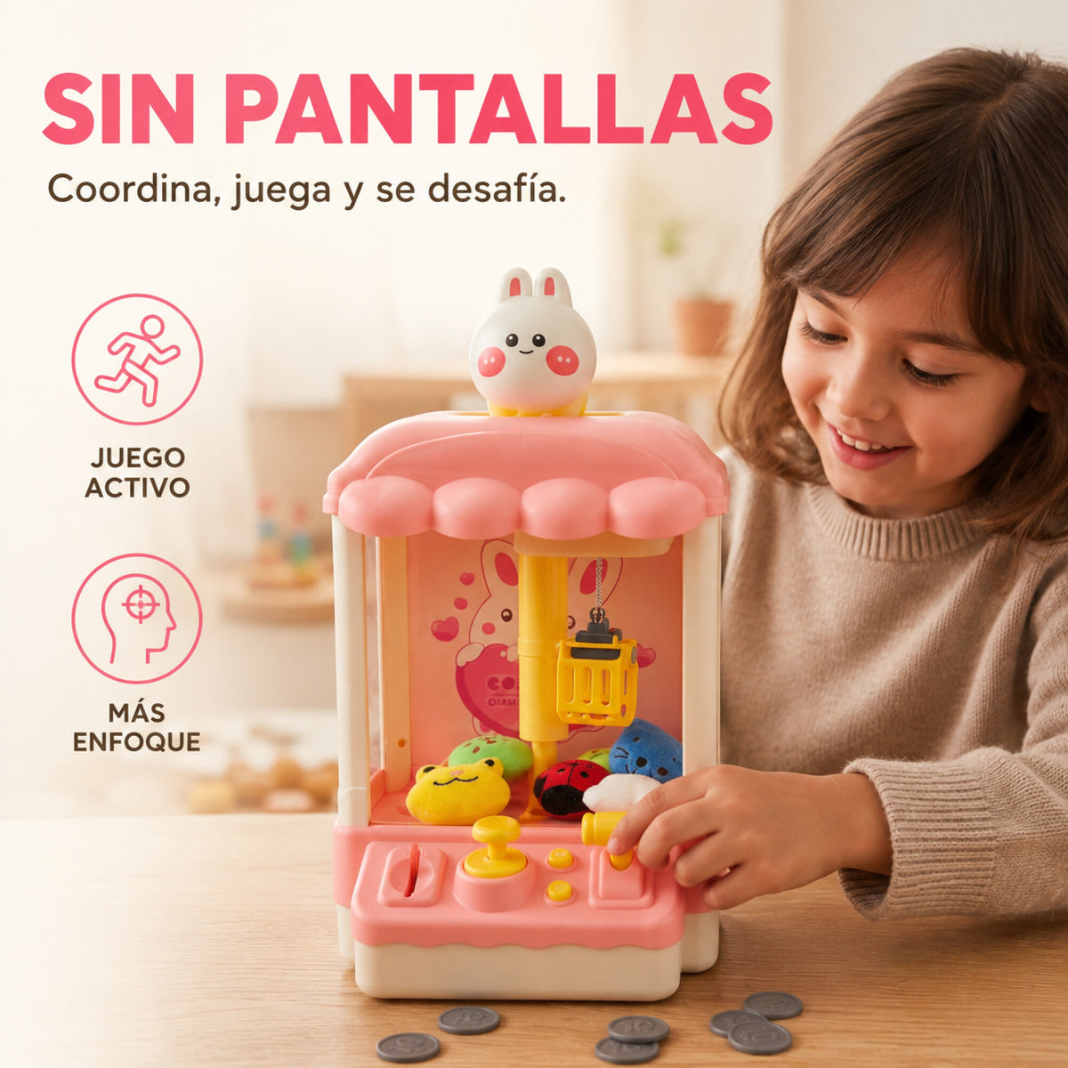 Máquina Infantil Grúa Agarra Juguetes Peluches Con Sonido