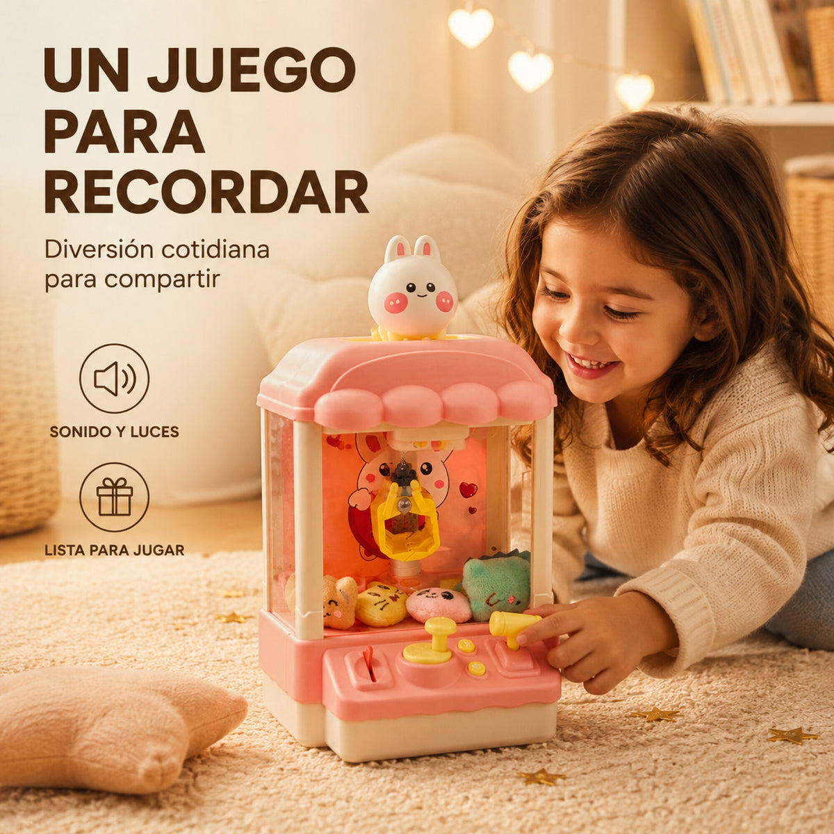 Máquina Infantil Grúa Agarra Juguetes Peluches Con Sonido