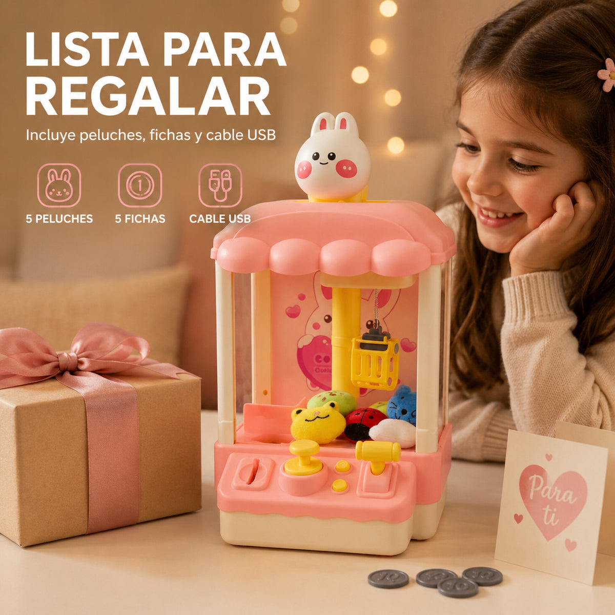 Máquina Infantil Grúa Agarra Juguetes Peluches Con Sonido