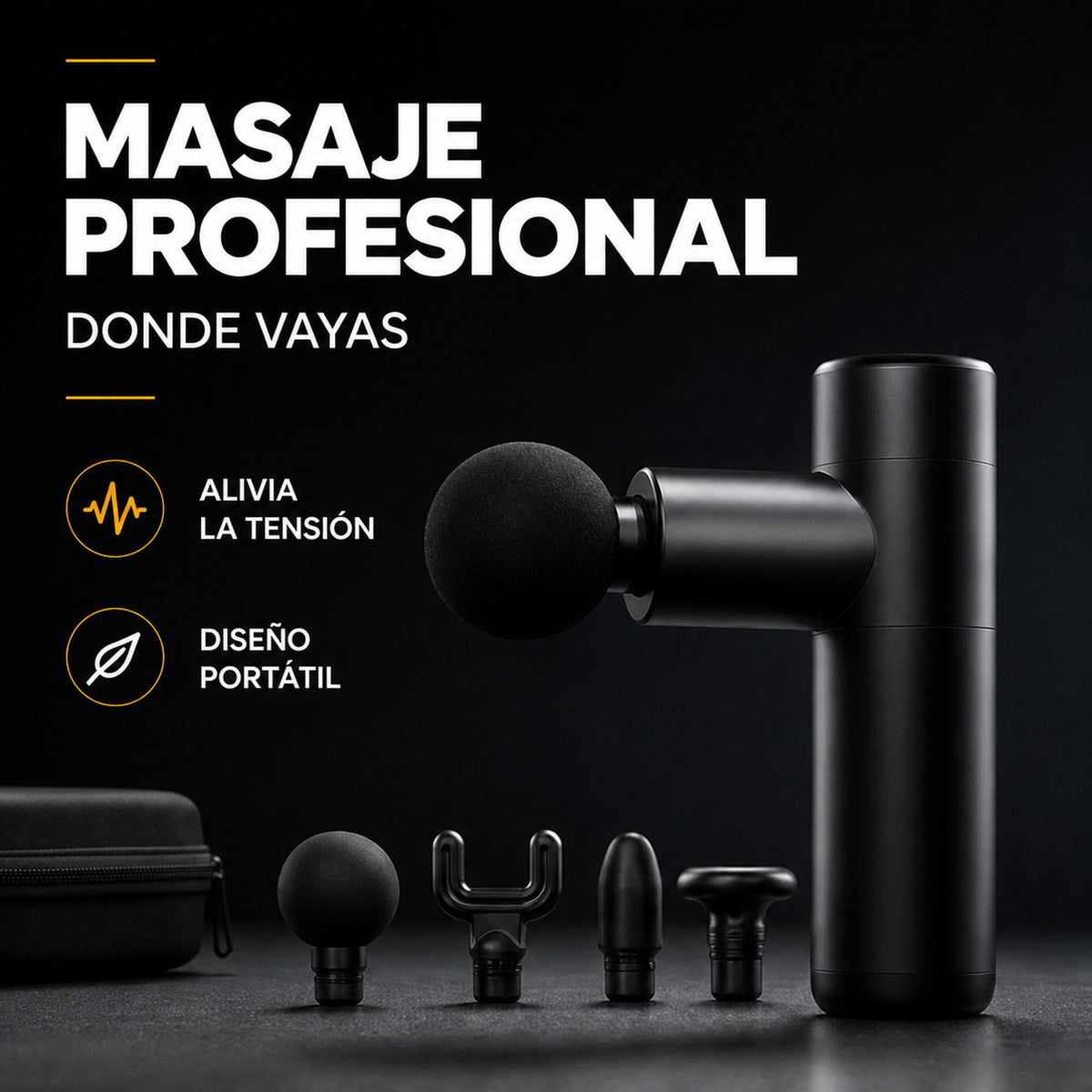 Masajeador Corporal Pistola Gun Portatil Pro 4 Cabezales Pro