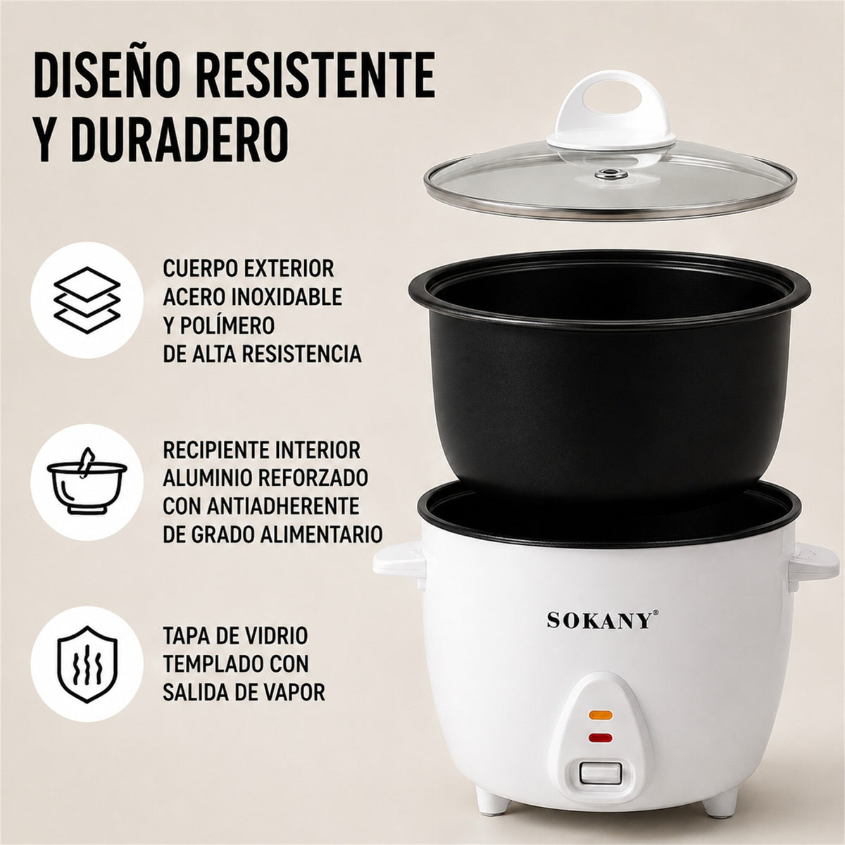 Olla Arrocera Eléctrica Sokany 1.8 L 700W con Keep Warm