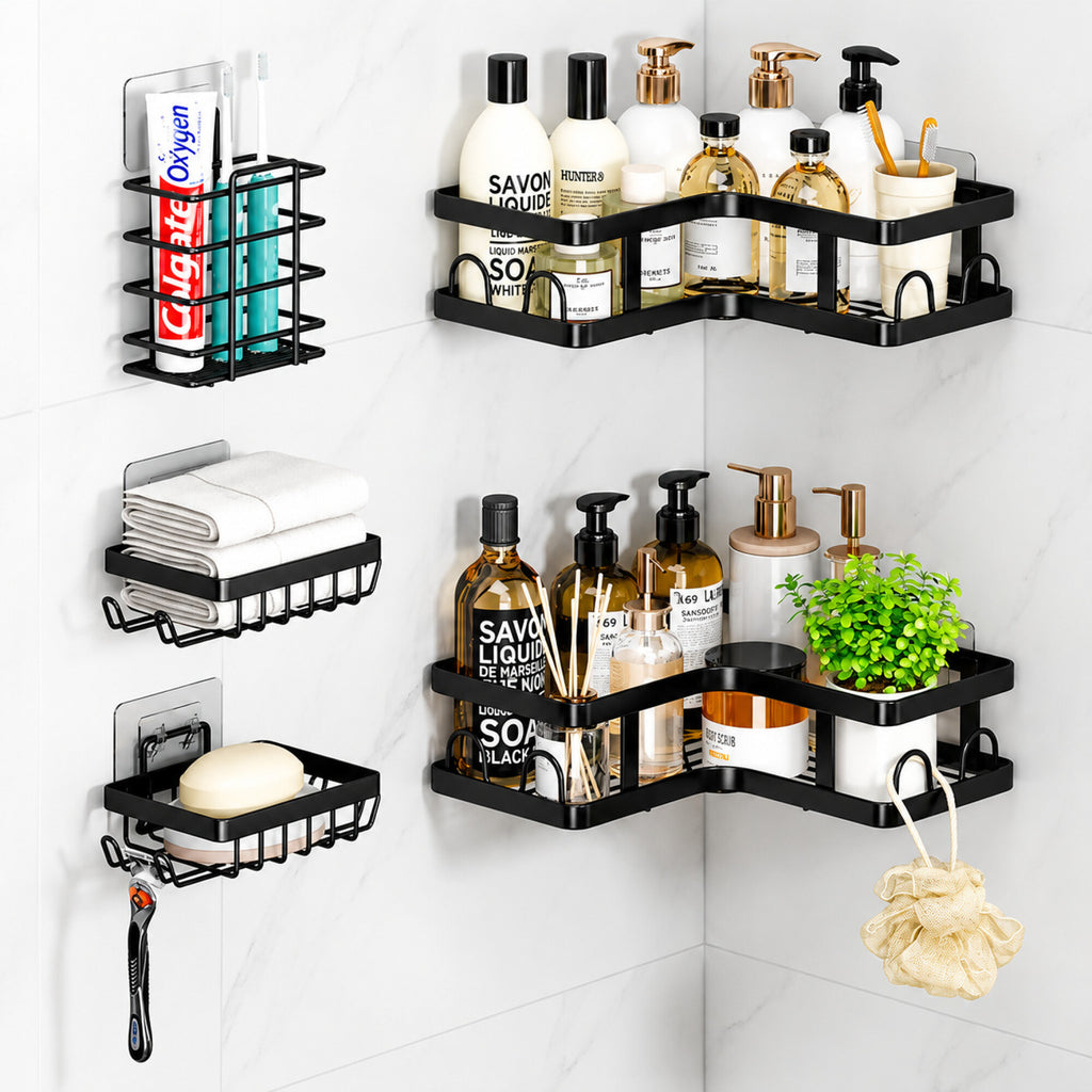 Organizador Baño Estante 5 Piezas Adhesivo Acero Inoxidable