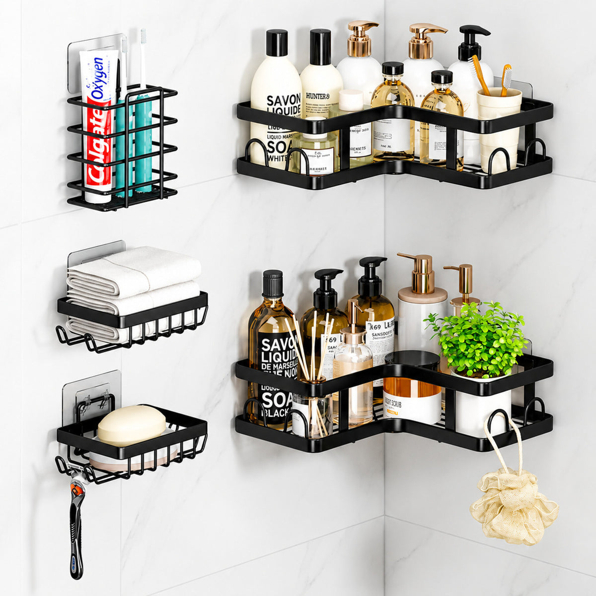 Organizador Baño Estante 5 Piezas Adhesivo Acero Inoxidable