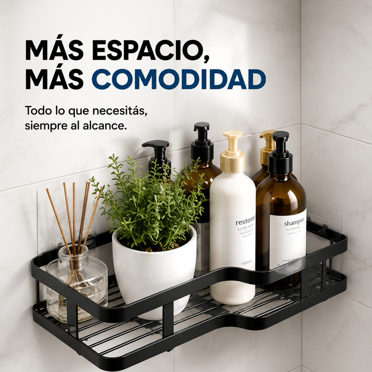 Organizador Baño Estante 5 Piezas Adhesivo Acero Inoxidable