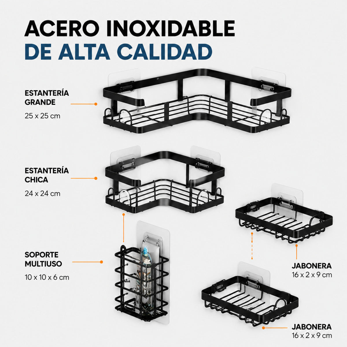 Organizador Baño Estante 5 Piezas Adhesivo Acero Inoxidable