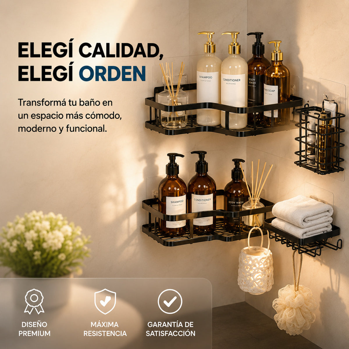 Organizador Baño Estante 5 Piezas Adhesivo Acero Inoxidable