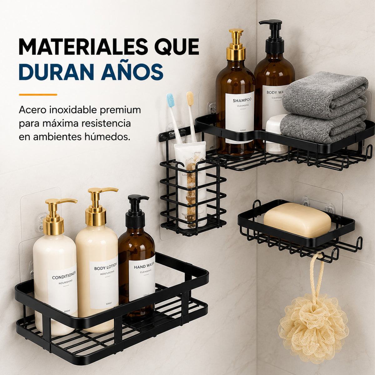 Organizador Baño Estante 5 Piezas Adhesivo Acero Inoxidable