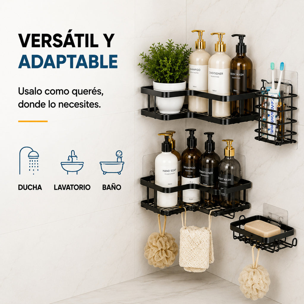 Organizador Baño Estante 5 Piezas Adhesivo Acero Inoxidable