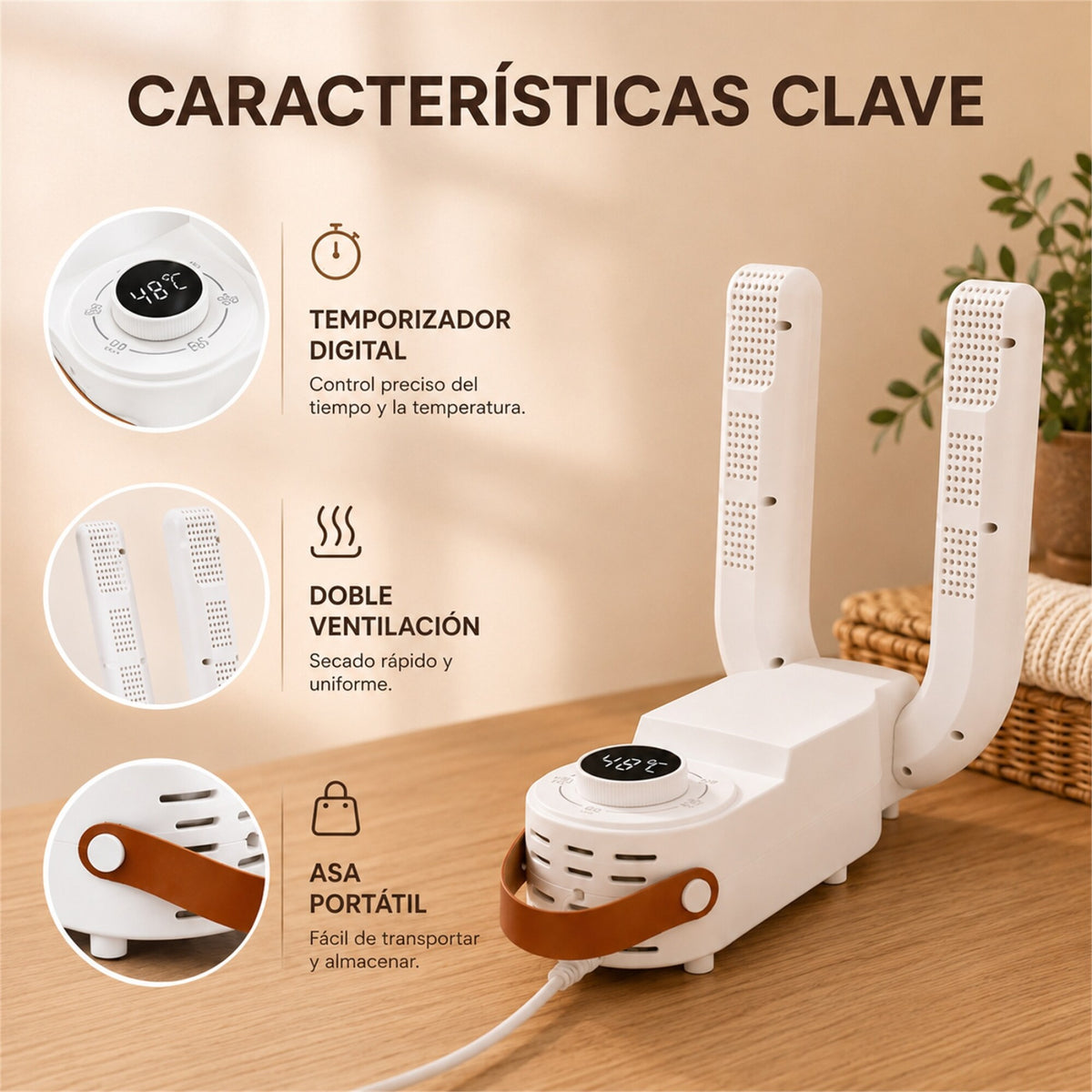 Secador Eléctrico de Calzado 150W con Temporizador